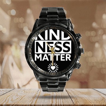 Discover Kindness Matters Positive Message Heart Design Calendar Steel Band Watch