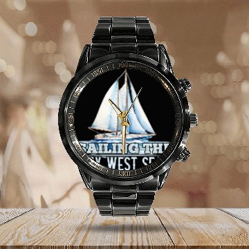 Discover West Keys SAILING THE KEY-WEST SEAS Sailor Calendar Steel Band Watch