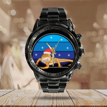 Discover Iguana Christmas Light Sweater Funny Animals Lover Calendar Steel Band Watch