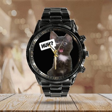 Discover Funny Cross Eyed Cat Meme Huh Funny Cat Calendar Steel Band Watch