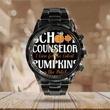 Discover School Counselor Pumpkin Fall Calendar Steel Band Watch