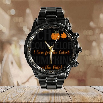 Discover School Counselor Pumpkin Fall Calendar Steel Band Watch