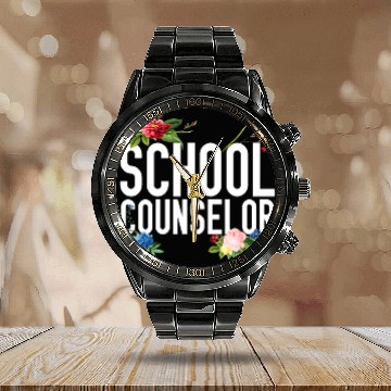 Discover School Counselor Flower Floral Calendar Steel Band Watch
