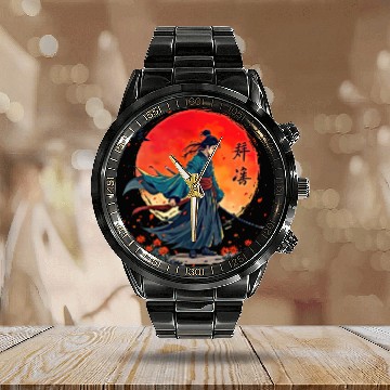 Discover Samurai Warrior Embraces Spirits Calendar Steel Band Watch