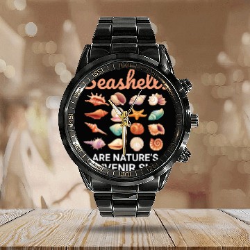 Discover Seashells Collector Beachcomber Sea Shell Ocean Calendar Steel Band Watch