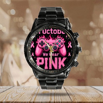 Discover In October We Wear Pink Breast Cancer Awareness Calendar Steel Band Watch