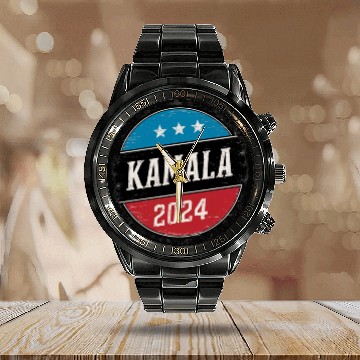 Discover Kamala Harris 2024 Retro Button Election Calendar Steel Band Watch