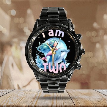 Discover 2nd Birthday Mermaid Girl Second birthday girl 2 y Calendar Steel Band Watch