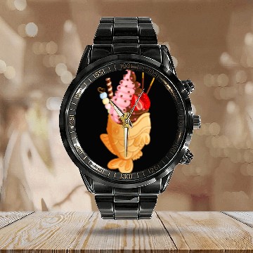 Discover Strawberry & Chocolate Taiyaki with Mochi & Pocky Calendar Steel Band Watch