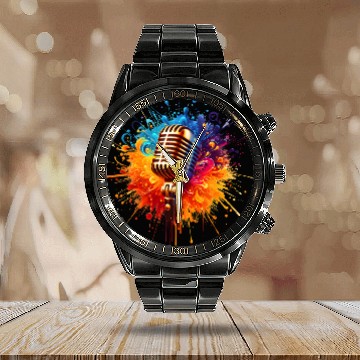 Discover vintage style microphone Calendar Steel Band Watch