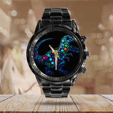 Discover Magical T Rex Dinosaur Dot Day Fun Calendar Steel Band Watch