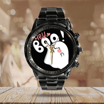 Discover Hey Boo! Cute ghost Calendar Steel Band Watch