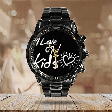 Discover I Love My Kids - Black Calendar Steel Band Watch