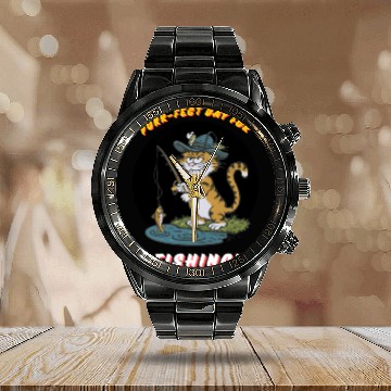 Discover cool fishing cat funny design Calendar Steel Band Watch