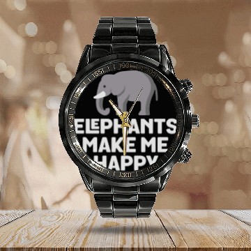 Discover Elephants Make Me Happy Calendar Steel Band Watch - Pun Animal Lover