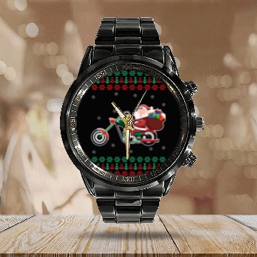 Discover Santa Claus Motorcycle Ugly Christmas Sweater Xmas Calendar Steel Band Watch