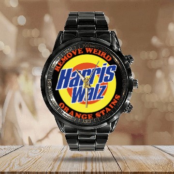 Discover Retro Harris Walz Remove Weird Orange Stains Calendar Steel Band Watch