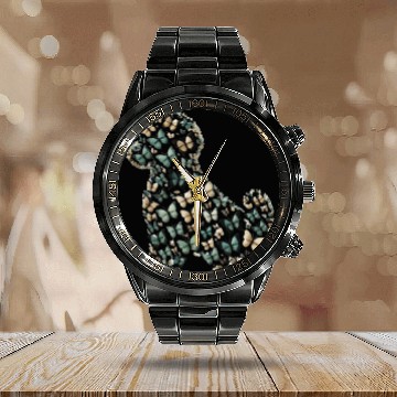 Discover Nature's Harmony: Dog Silhouette of Butterflies Calendar Steel Band Watch