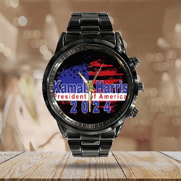 Discover Kamala Harris President of America 2024 Calendar Steel Band Watch