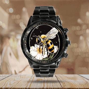 Discover Bumble Bee on a Flower in a Bubble Calendar Steel Band Watch