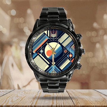 Discover Retro Geometric Shapes 80s 90s Style Calendar Steel Band Watch