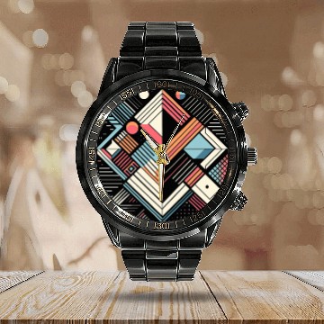 Discover Retro Geometric Shapes 80s 90s Style 4 Calendar Steel Band Watch