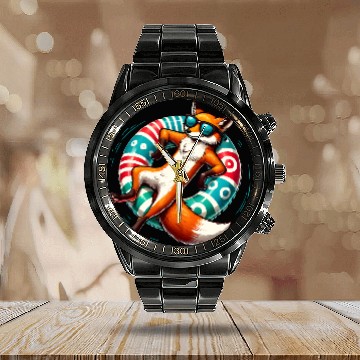 Discover A relaxed fox on a swimming ring Calendar Steel Band Watch
