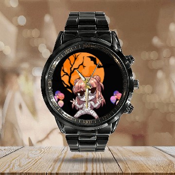 Discover Chibi Mummy Illustration for Halloween Calendar Steel Band Watch