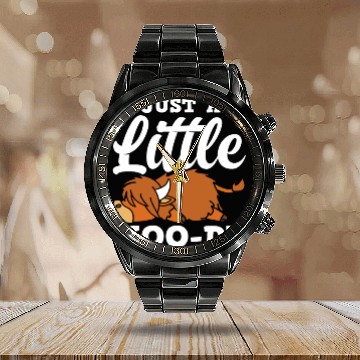 Discover Just A Little Moody Highland Cow Calendar Steel Band Watch