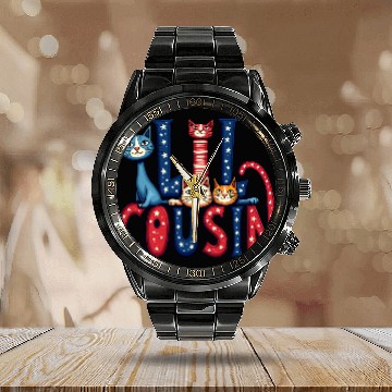 Discover Matching Family Gift Calendar Steel Band Watch Purr-Fect Cousin Kitty