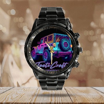 Discover Jeep rear view topographical Calendar Steel Band Watch