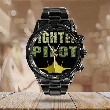 Discover Fighter Pilot F-35 Art Design Calendar Steel Band Watch