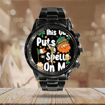 Discover Irish Pub Shamrock Gold Belfast Calendar Steel Band Watch