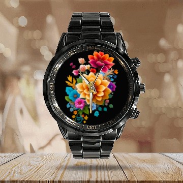 Discover Vintage Floral Aesthetic: Watercolor Nature Blooms Calendar Steel Band Watch
