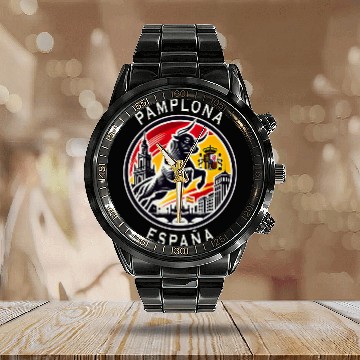 Discover Pamplona Spain bull Calendar Steel Band Watch