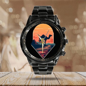 Discover Camel at Sunset with Pyramid Design Calendar Steel Band Watch