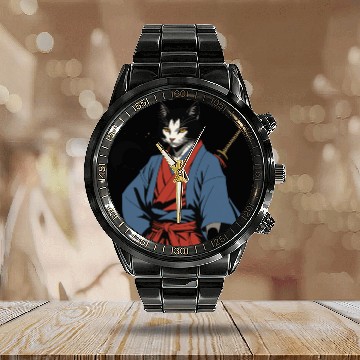 Discover Samurai Cat Calendar Steel Band Watch