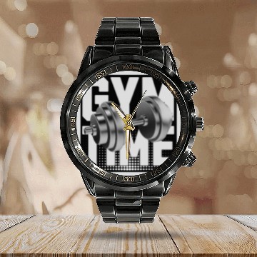 Discover 'Gym Time' Fitness Motivation GD Calendar Steel Band Watch