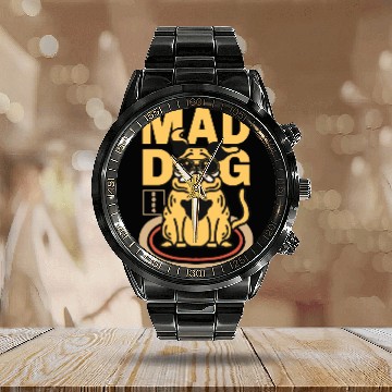 Discover Mad Dog Animal Calendar Steel Band Watch
