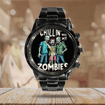 Discover Chillin With My Zombies Funny Zombie Costume Boys Calendar Steel Band Watch