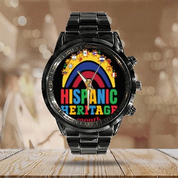 Discover Hispanic heritage month flags colorful rainbow col Calendar Steel Band Watch