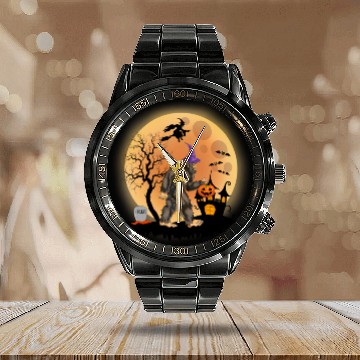 Discover Sasquatch Halloween Trick-or-Treat Pumpkin Calendar Steel Band Watch