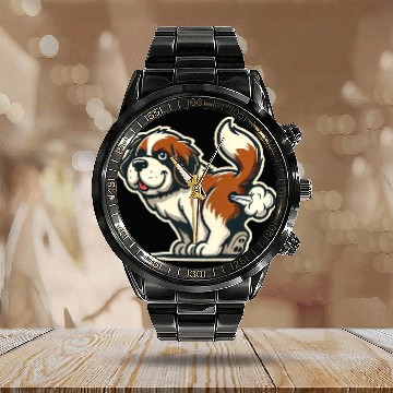 Discover Saint Bernard fart design Calendar Steel Band Watch