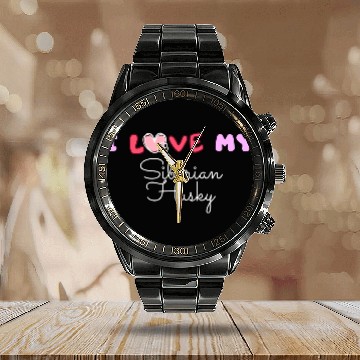 Discover I Love My Siberian Husky Calendar Steel Band Watch