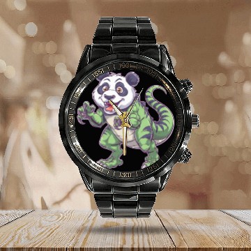 Discover Dino dinosaur T-Rex panda fantasy creature quirky Calendar Steel Band Watch