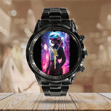 Discover Cyberpunk VR Girl - Futuristic Virtual Reality Calendar Steel Band Watch