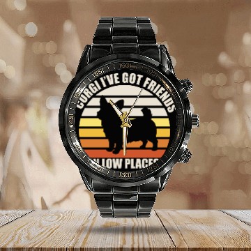 Discover Corgi I've got friends in low places Calendar Steel Band Watch