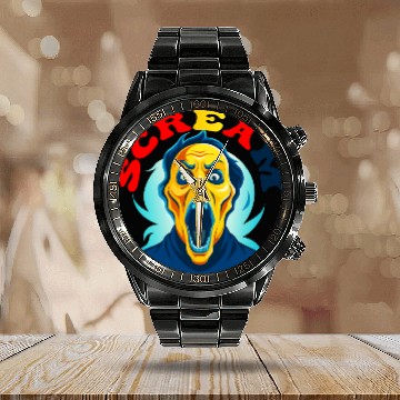Discover Scream Vintage Halloween Calendar Steel Band Watch