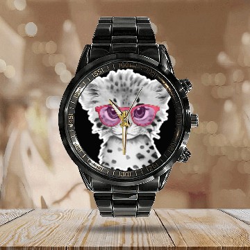 Discover cheetah Animals with Glasses Calendar Steel Band Watch