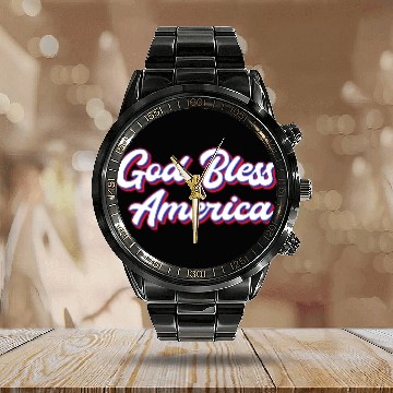 Discover God Bless America Patriotic Design for Proud Calendar Steel Band Watch